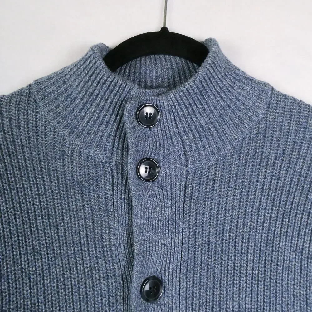 J.Crew Cotton Button Front Cardigan Size M High Mock Neck Blue Knit Reimagined